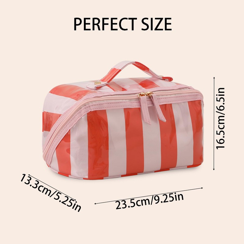 DYSHAYEN Stripe Travel Makeup Bag with Compartments Clear Coated Cosmetic