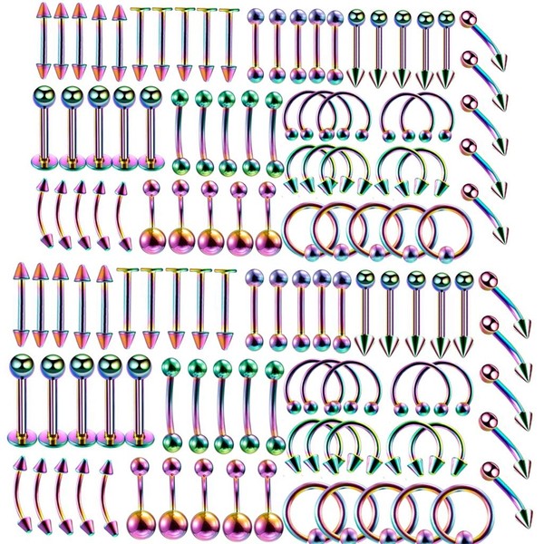 Colourful Piercing Set Women Men 120 x Stainless Steel Mix