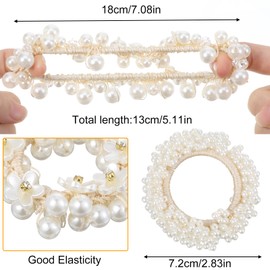 Guduling 3pcs prarl Beaded Hair Ties, Pearl Hair Tie, Pearls Ponytail Holder, Hand-Wrapped Pearl Scrunchie, Elastic Pearls Locks Tie, Hair Accessories for Women & Girls, White