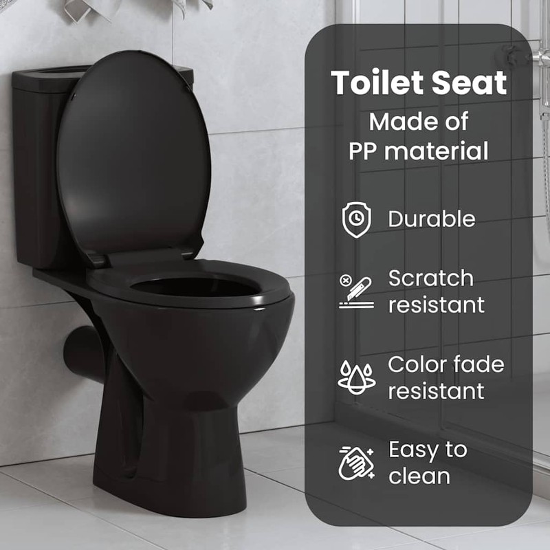 "vidaXL Soft-Close Toilet Seat in Black Polypropylene, Quick-Release Design and
