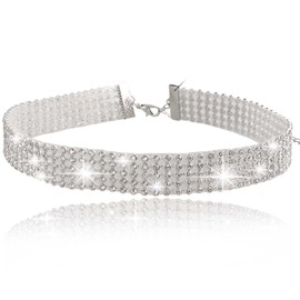 Atentuyi Rhinestone Choker Necklace Zirconia Tennis Necklace Sparkly Crystal Choker Silver Rhinestone Chain Necklace Jewellery for Women and Girls