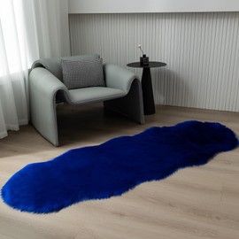 CKLZSAY Faux Fur Sheepskin Rug Super Soft Fluffy Plush Area Rug Bedroom Floor Children's Room Sofa Cushion Living Room Runners Bedside Rugs (Roval Blue，2×6 ft Sheepskin)