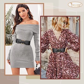 JASGOOD Women Wide Waist Belt Stretchy Elastic Vintage Belts for Dress Ladies Belt with Circle Buckle,Black