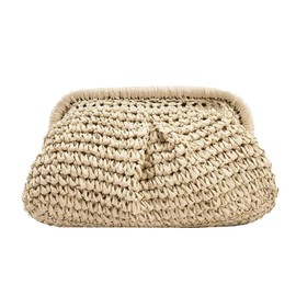 AWUXINE Straw Clutch Purse for Women Cloud Dumpling Pouch Beach Crossbody Shoulder Bag Summer Beach Clutch Woven Handbag, Beige