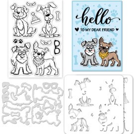 GLOBLELAND Comic Dog Silicone Clear Stamps Metal Animal Cutting Die Cuts PET Paint Craft Stencils Template for Card Making and DIY Embossing Scrapbooking Craft Decor
