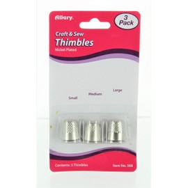 Allary Craft & Sew ASSORTED THIMBLES Pack Small, Medium & Large Sizes (1 of Each Size) (NICKEL PLATED Metal Thimbles)3