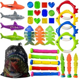 Jasonwell Juguetes para Alberca Buceo - 31 PCS Juegos para Alberca Pool Toys Juguetes para Alberca Niños Adultos con Anillos Palos de Buceo Tesoro Sub