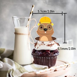 Happy Groundhog Day Dessert Cupcake Topper Cute Animal Groundhog Theme Decorations Baby Shower Boy Girl Birthday Party Decor Supplies set 18pcs Brown Glitter