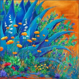 Artwork on Tile Southwest Tile Backsplash Susan Libby Agave Floral Ceramic Mural Art SLA098 - 8.5" x 8.5" - 4.25" tiles