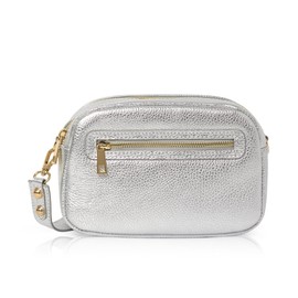 Montte Di Jinne - Women Italian Soft Leather Middle Size Crossbody Camera Shoulder Bag with Two Compartments (SILVER)