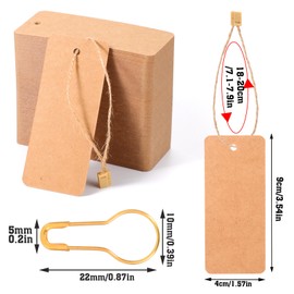 300 Set Price Tags with String Gift Tags with Safety Pins Custom Clothing Tag Brown Paper Hang Tag for Clothes Crafts Display Stocking Stuffers (Brown)