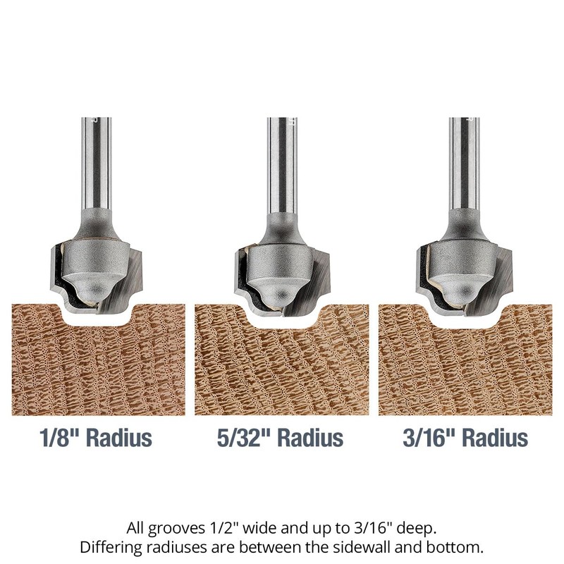 Ultra-Shear Juice Groove Router Bits, 3/16" Radius, 1/4" Shank, Carbide