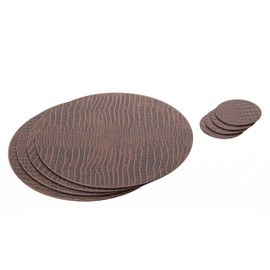 Nikalaz Round Recycled Leather Placemats and Coasters, Set of 4 Placemats 33 cm and 4 Coasters 10 cm (Crocko)