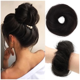 JOLYEAK 100% Real Human Hair Bun Natural Curly Chignon Fluffy Donut Updo Messy Bun Hair Piece Scrunchies Extension for Women Girls (Black)