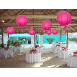 A Liittle Tree -12 PCs Round Paper Lanterns Wedding Party Christmas New Year (Hot Pink, 8")