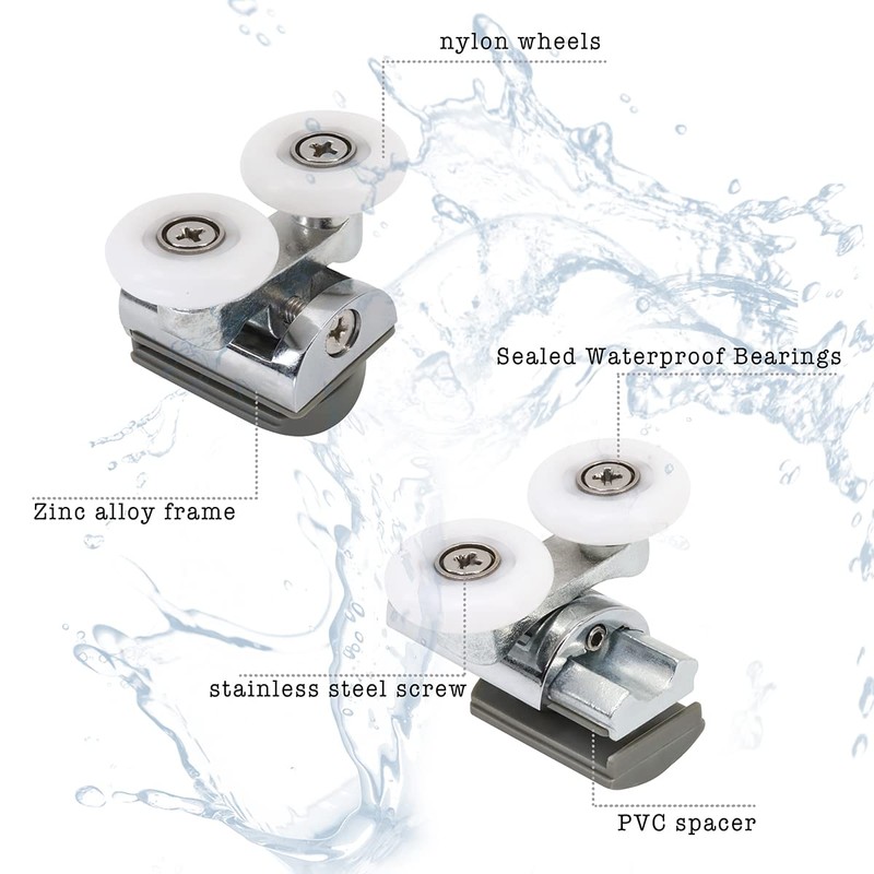 4pcs Shower Door Twin Rollers - 2 Top & 2