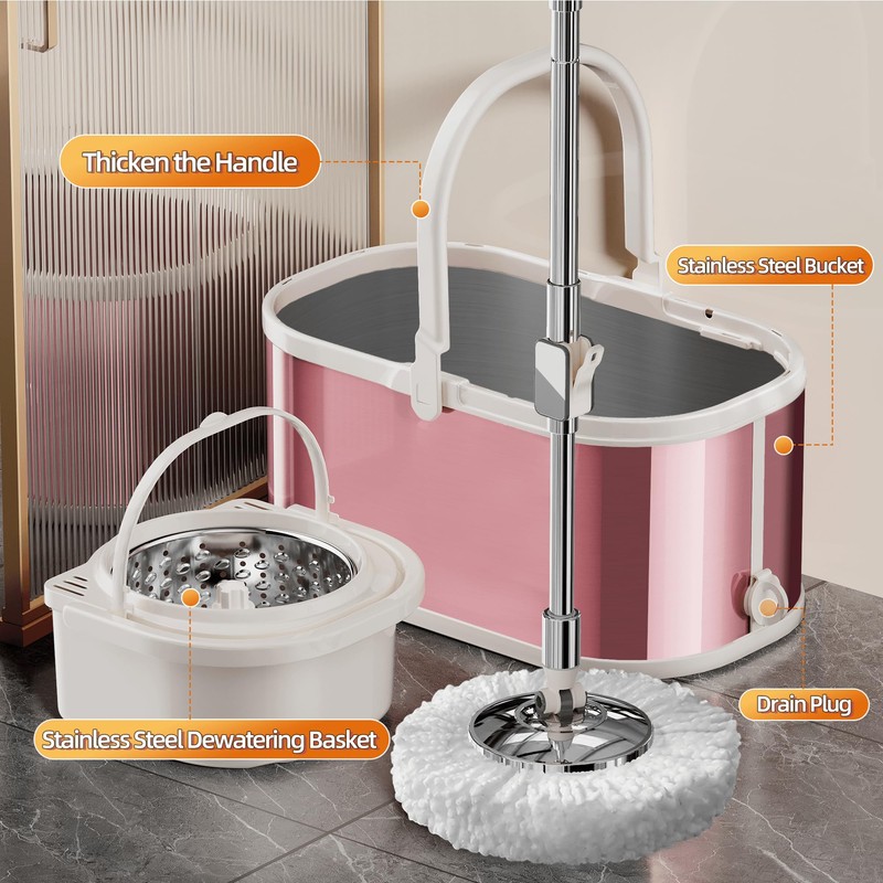 SWIFTIRON Spin Mop and Bucket with Wringer Set for Home,360°