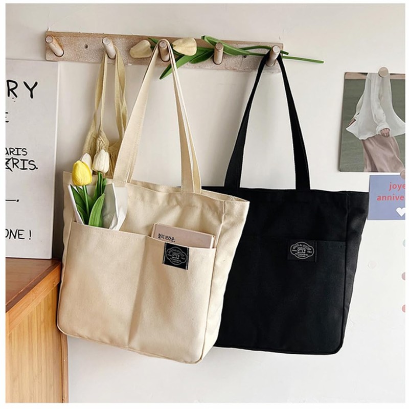deoway Tote Bag, Canvas Tote Bag, A4, Large Capacity, Shoulder