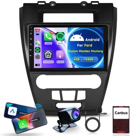 4G+64G Car Radio Carplay for Ford Fusion Mondeo Mustang 2009-2012, Rimoody Car Stereo Android 10.1 Inch Touch Screen Android Auto GPS Navigation Bluetooth FM EQ WiFi Backup Camera