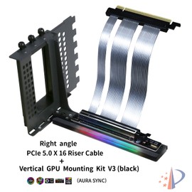 GIGA-MEGA PCIe X16 GEN5 Riser Cable with GPU Vertical Mount Bracket PCIe 5.0 for Future RTX5090 (Black Bracket V3)