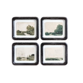 Creative Co-Op Floating Landscape Wood Framed Décor (Set of 4 Designs) Wall Decor, L x W x H, Multi