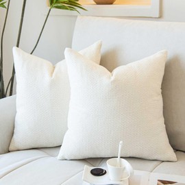WACOMECO Neutral Textured Throw Pillow Covers,Set of 2 Decorative Chenille Cushion Covers Accent Pillowcase for Couch Living Room Sofa Bed Home Decor, 18 x 18 in, Cream White