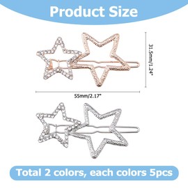 Hobbspring 10pcs Alloy Rhinestone Star Hair Clips Elegant Rhinestone Star Hair Barrettes Silver Golden Hollow Clip for Women Ladies Punk Accessories Decoration
