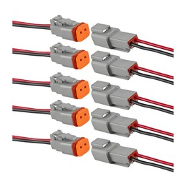 TSUGAMI 5Pcs DT 2 Pin Connector Kit for Car, 2 Way Waterproof Electrical Vehicle Male Female Plug Wiring Harness Pigtail, Automotive Accessories, Universal for SUV Truck Boat