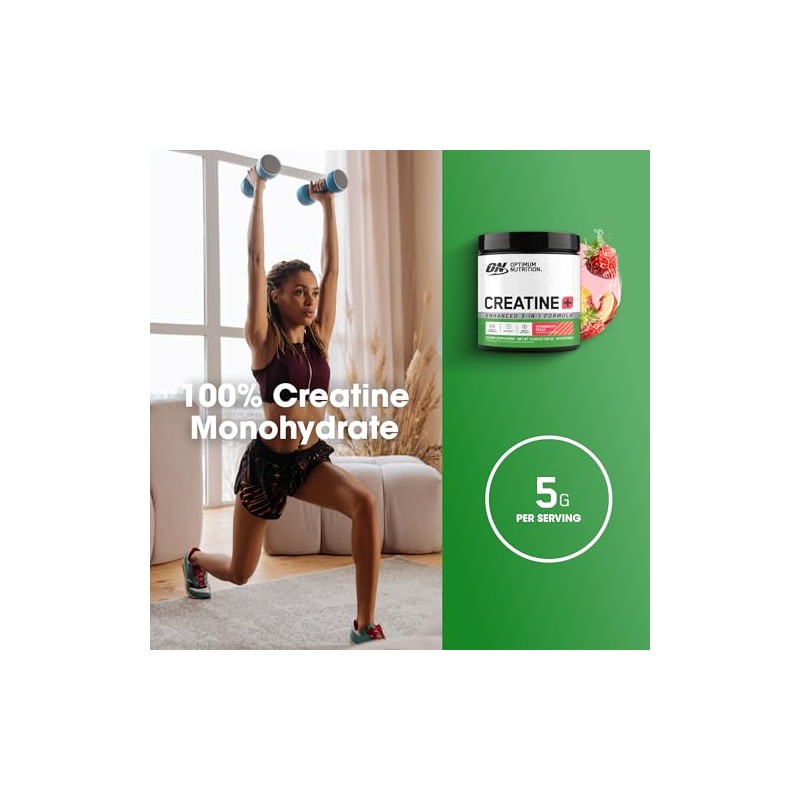 Optimum Nutrition Creatine Monohydrate Plus Powder, Strawberry Peach Flavored Creatine