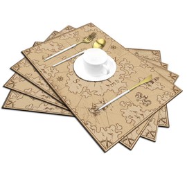 Placemats Set of 4, Nautical Island Map Vintage Placemats Heat Resistant for Dining Table Non-Slip 18x12 Inches