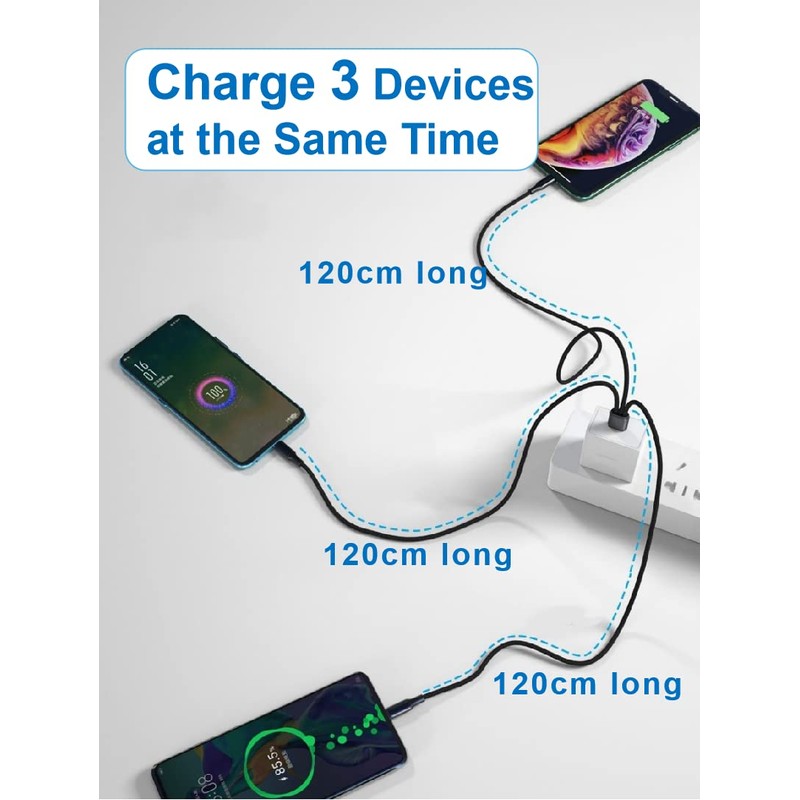 3 in 1 Type C Rapid Charging Cable, 47.2 inches