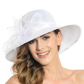 HISSHE Lightweight Kentucky Derby Church Dress Wedding Hat #S052, White, Medium