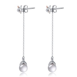 Bow Earrings for Women 925 Sterling Silver Bow Crystal Dangle Drop Earrings Long Bow Earrings Ladies Bridal Wedding Gifts, Sterling Silver