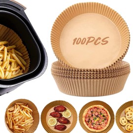 Papel para Freidora de Aire, Forro de Papel Desechable de Alimentaria, Revestimiento Antiadherente, Air Fryer Paper de Silicona al Aceite, Redondo Filtros para Hornear/Hornos/Microondas/Sartén(100pcs)