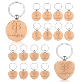 UICCVOKK Pack of 18 Wooden Key Fobs Clover Lucky Charm Key Chain Lucky Charm Clover Key Fob Wooden Pendant with Clover Leaf / Key Pendant as a Gift, Beech wood