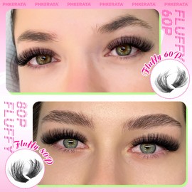PHKERATA Fluffy Individual Eyelashes Kit 280Pcs Clusters Lashes Kit DIY Lash Extension kit Russian D Curl Lashes Individual Cluster with Lash Bond and Seal Lash Glue,Tweezers (60+80P, 10-18mm Mix)