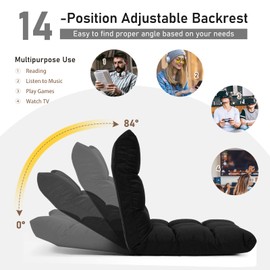 MAT EXPERT 14-Position Floor Chair, Floor Gaming Chair w/Resilience Sponge, Alloy Steel Frame, Padded Bed Couch Recliner, Floor Chair with Back Support for Reading, Meditating (Dark)