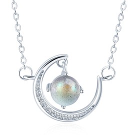 Zircon Moon Hanging Planet Necklace Tiny Moon / Moon with Heart Women's Chain 925 Silver Pendant Necklaces for Mum Girlfriend Girls Sister Wife Fashion Jewellery Women Gift Birthday Gift, Sterling