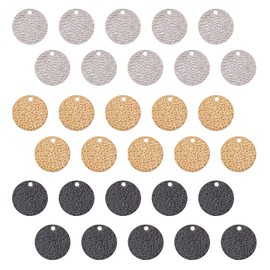 SUNNYCLUE 1 Box 30Pcs 15MM Stainless Steel Earring Charms Flat Round Metal Pendants Leather Textured Stamping Blank Tags Disc Dangle Drop Hole Drilled for Jewelry DIY Crafts, Black Silver Golden