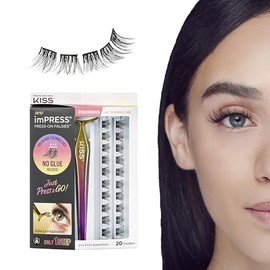 imPRESS KISS imPRESS Falsies False Eyelashes, Lash Clusters, 'Voluminous', 14 mm, Includes 20 Clusters, 1 applicator, Contact Lens Friendly, Easy to Apply, Reusable Strip Lashes