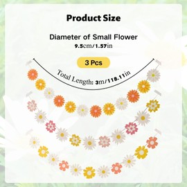 Pack of 3 Colour Gradient Daisy Garland Paper Flowers Decoration for Birthday Wedding Baby Shower Natural Flower Chain Retro Style Room Decoration Party Jewellery