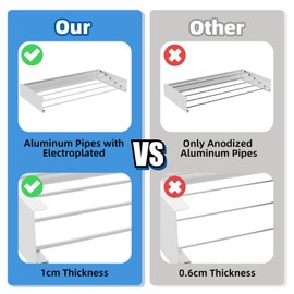 Laundry Drying Rack Collapsible, Wall Mounted, Clothes Drying Rack, 31.5" Wide, 13.2 Linear Ft, 5 Aluminum Rods, 60 lb Capacity, Laundry Racks for Drying Clothes with Wall Template(White 31.5" )