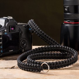 VVAAGG 550 - Correa para cámara de paracaídas para fotógrafos, correa para el cuello, correa para el hombro, para cámara micro individual y DSLR Canon Nikon Sony, color negro, Negro, 105CM