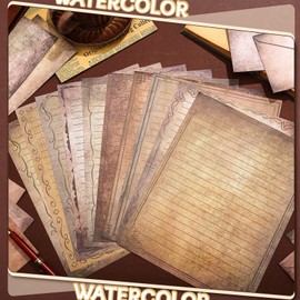 TaoBary 160 Packs Stationery Paper Set (50 Double Sided Stationery Writing Papers 50 Matching Envelopes) 60 Round Dot Sticker, 10 Design(Vintage,8.5 x 11 Inch)