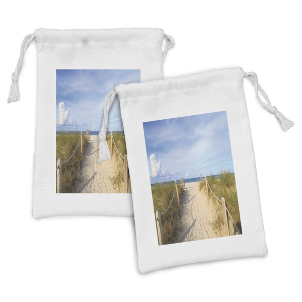 Lunarable Beach Fabric Pouch Set of 2, Sandy Coast Entry