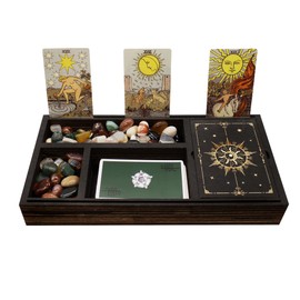 Wooden Crystal Tray with Tarcot Card Holder, Wiccan Supplies and Tools Witchcraft Altar Supplies Pegan Tarot Decor Witchy Gifts Meditation Accessories Witch Stuff Astrology Decor for Women(TLP)