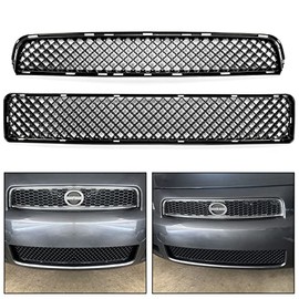 HECASA Front Upper Grille + Lower Mesh Grille Compatible with 2005-2010 Scion tC Black Grill Bumper Cover Grille 2pcs