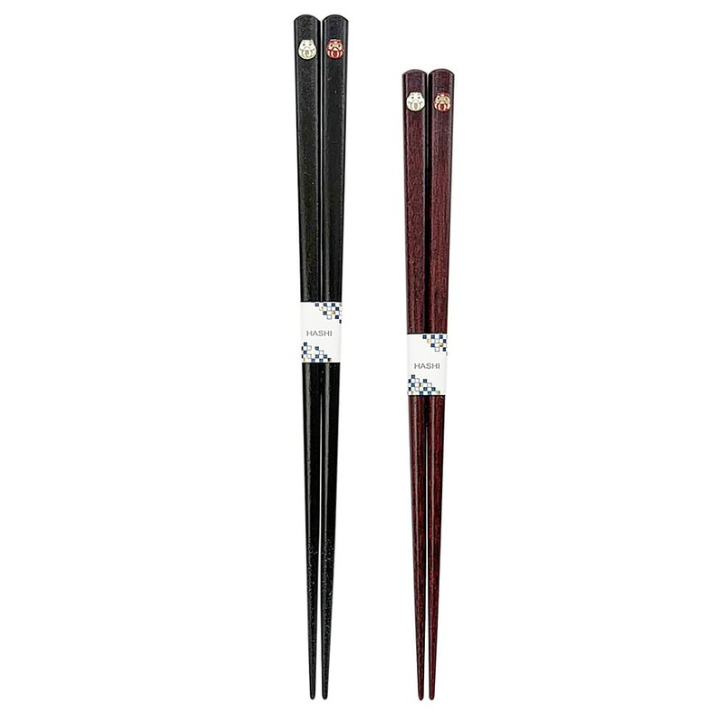 Couples Chopsticks, Red & White Daruma, Black, Red, Design with