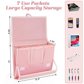 Retyion Bedside Caddy Bedside Storage Organizer Bedside Organizer with Power Strip Holder and 2 Adjustable Straps for Home Bunk Bed Dorm Sofa (Pink)