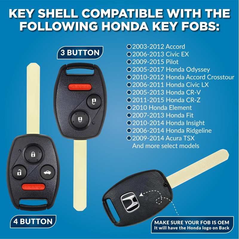 USA-Made Honda Key Fob Shell | Crack-Resistant & Durable |